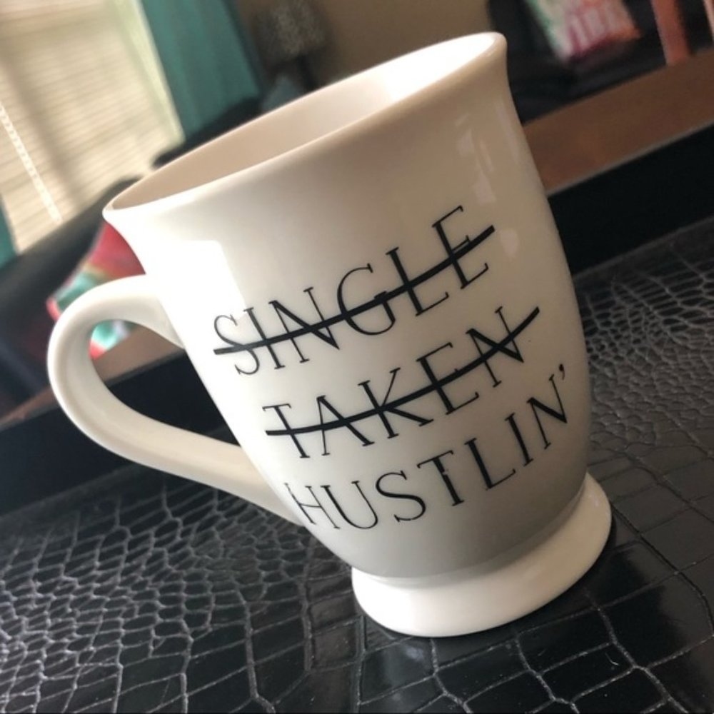 ⭐️FREE⭐️ NWT Mud Pie "Single Taken Hustlin'" White Coffee Cup Mug